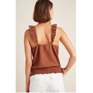 Anthropologie Marisol Ruffled Halter Top‎ Textured Brown Medium Summer Stretchy thumbnail 2