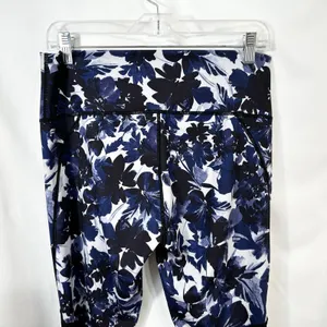 Fabletics XL Leggings High Waisted Blue Floral Print‎ Black Contrast Ruched 1036 thumbnail 8