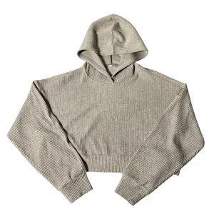 Alo Yoga Muse Ribbed Cropped Hoodie Beige Tan Pullover Sweatshirt Womens‎ thumbnail 1