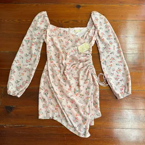 NWT Altar’d State Floral Side Ruche Puff Sleeve Mini Dress Sz Med 🍄 thumbnail 1