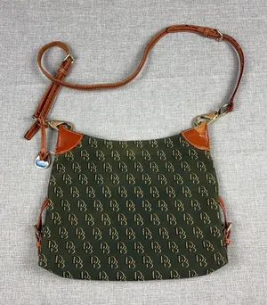 Dooney & Bourke Crossbody Bag Womens Small Green Canvas Leather Monogram thumbnail 1