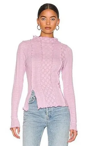 Free People Lula Top Lavender Moonlit Orchid Lace Mock Neck Long Sleeve Medium thumbnail 1