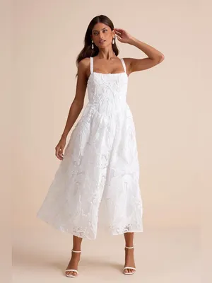 LULU’S Perkins White Textured Lace-Up Corset Midi Dress thumbnail 7
