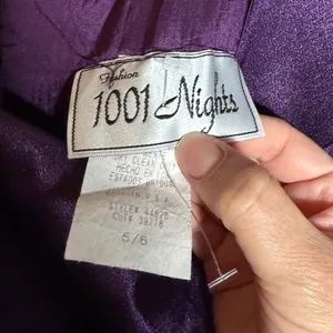 1001 Nights Vintage Purple Satin Empire Waist Maxi‎ Dress Short Sleeve Size 5/6 thumbnail 4