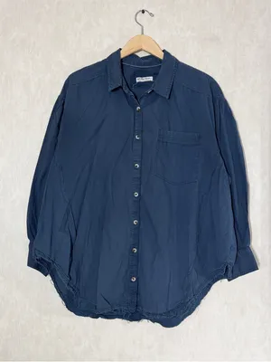 We The Free Women’s Happy Hour Button Down Shirt Longsleeve Oversized in Navy XL thumbnail 2