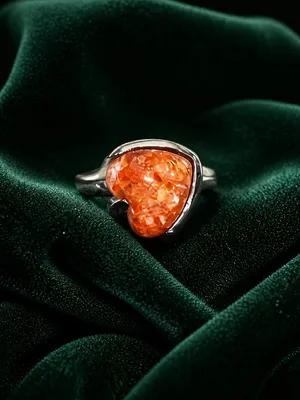Gorgeous Stainless Steel Silver w/ Gorgeous Frosted Orange Gemstone Size 9 thumbnail 2