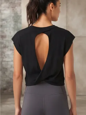 Black Open-Back Twist Crop Top - Women thumbnail 1