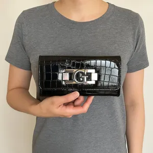 Guess Black Croc-Embossed Wallet with Silver Logo Clasp – 7” Width thumbnail 1
