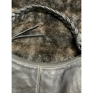 LAUREN RALPH LAUREN Genuine Leather Black Hobo Shoulder Bag with Braided Strap thumbnail 5