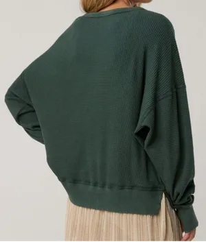OFFLINE By Aerie Wow! Waffle Knit Oversized Long Sleeve Size S Tshirt Dark Green thumbnail 2