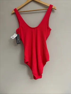 LOFT Bright Red Textured One-Piece Swimsuit with Front Twist size L thumbnail 6