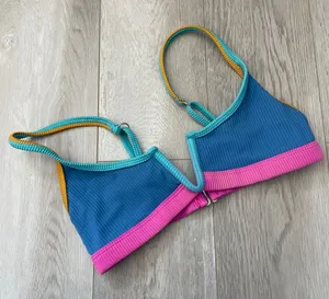 OneOne Bikini Top jenna v-wire ribbed swim womens Blue (small) swim beach neon thumbnail 1