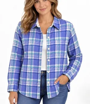 LL Bean Blue Plaid Fleece Lined Flannel Button Up Shirt Jacket Shacket Size XS thumbnail 1
