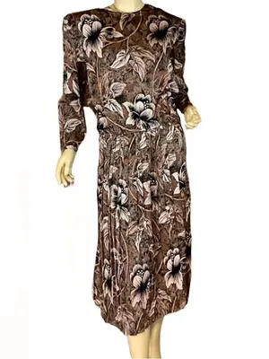 Vintage 1980'S Alexis Fashions Brown & Black Floral Print (L) thumbnail 3