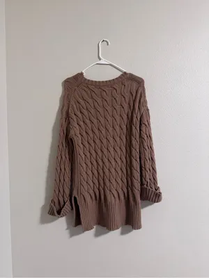J. Crew Cable Knit Scoop Neck Sweater - Taupe Brown thumbnail 3