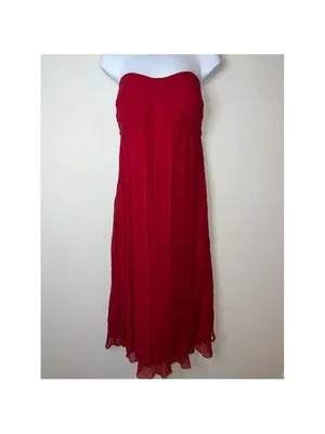 Red Silk Midi Strapless Dress 14 Midi-Maxi thumbnail 2