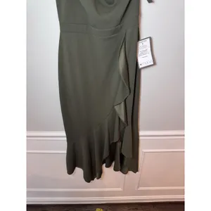 XSCAPE One Shoulder Asymmetric Hem Gown STYLE: 4840X Olive Green Sz 12 NWT $239 thumbnail 13
