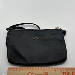 Coach Black Crossgrain Leather Crossbody Bag Gold Hardware Slim Messenger thumbnail 6