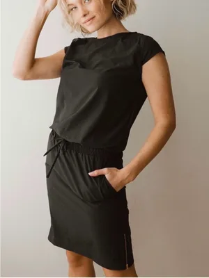 Albion Fit Going Places Dress Pockets Stretch Travel Short Sleeve Black thumbnail 2