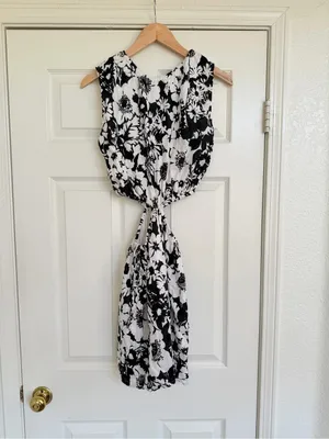 Faithfull The Brand Cut-Out Mini Linen Dress Size 10 Black‎ White Revolve thumbnail 6