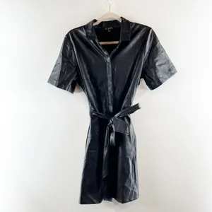 J. Crew Button Up Short Sleeve Faux Leather Mini Dress Black Medium thumbnail 3