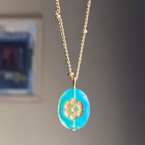 Handmade quality Czech glass bead good tone stainless steel necklace 💐🩵 thumbnail 2