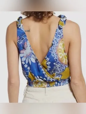 Intimately Free People Blue Weekend Smocked Crop Tank Top M thumbnail 2