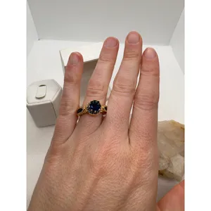 Gold‎ Plated Blue Cubic Zirconia Filigree Crown Statement Ring Size 6.75 thumbnail 2