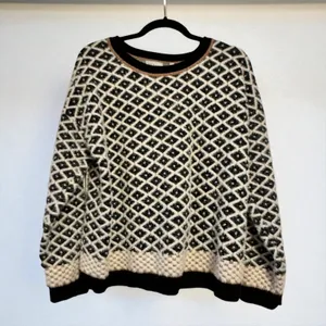 Diamond Pattern Sweater‎ Crewneck Pullover Knitwear Neutral Tones Cozy Chic thumbnail 1