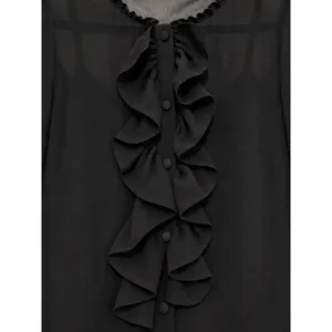 Zara Black Ruffle Button Front Sheer Mini Dress Medium with Camisole Slip thumbnail 3