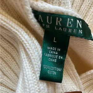 Lauren Ralph Lauren White Cable Knit Shawl Collar Sweater Toggle Neck Size L thumbnail 2