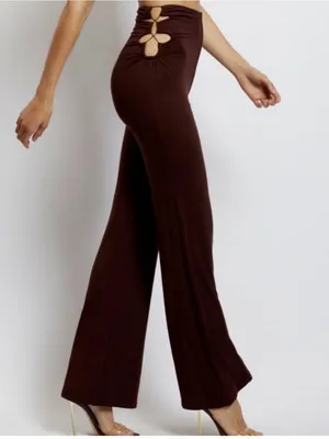 NWT MESHKI Eleanor Ruched Cut Out High Rise Brown Pants Women's Size XS thumbnail 1