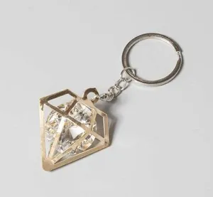 Gold Geometric Keychain with Caged “Diamond” thumbnail 1
