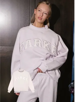 Parke Oversized Mock Neck Sweatshirt Women S/M‎ Lilac+White NEW Varsity SOLD OUT thumbnail 1