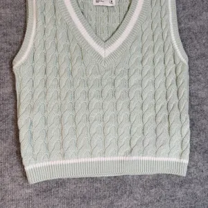 Y2K Abercrombie & Fitch Size-M Women's Cable Knit Sweater Mint Vest Preppy 90s thumbnail 5