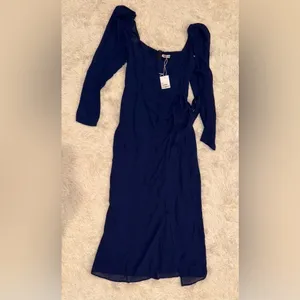 NWT REFORMATION Navy Blue Theo Wrap Sweetheart Long Puff Sleeve Midi Dress sz 2 thumbnail 3
