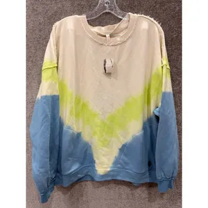 Free‎ People Sweatshirt Size L Key Lime Combo Movement Dip Dye Chevron Pullover thumbnail 4
