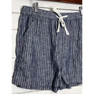 Quince Drawstring Shorts Large Blue White Striped 100% Linen Pull-On Pockets thumbnail 3