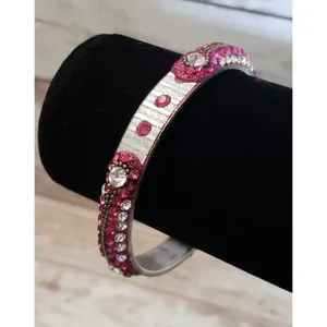 Vintage Bracelet / Bangle Pink & Silver Tone with Clear Gems thumbnail 3