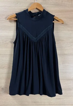 Everleigh Black Sleeveless Mock Pleated Drapey Top Size XXS thumbnail 1