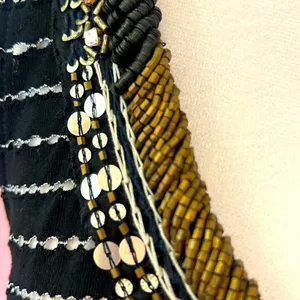 Free People Aztec Louie Beaded sequin Tank Black Striped Split Back Boho glam M thumbnail 9