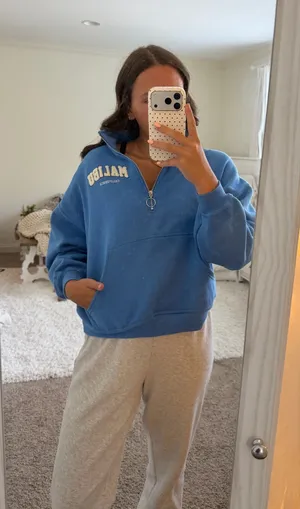 TJ Maxx Vinyl Icons Blue Malibu Quarter Zip Oversized Sweatshirt thumbnail 1