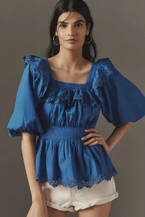 Anthropologie Maeve Peplum Eyelet Blouse thumbnail 1