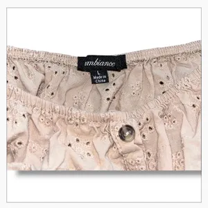 Ambiance Beige Eyelet Off-The-Shoulder Smocked Crop Top - Size L thumbnail 4