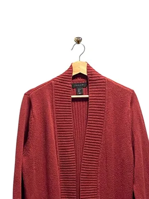 Tahari Patch Pocket Cardigan Sweater Burgundy Size XL Coastal Preppy Minimalist thumbnail 6