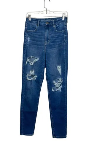 American Eagle Dark Wash Super High Rise Ripped Curvy Skinny Jeans thumbnail 1