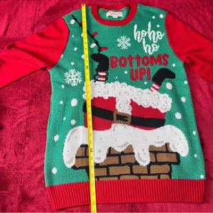 Novelty Christmas‎ Ugly Sweater Size L “Ho Ho Bottoms up” Pullover Women’s thumbnail 5