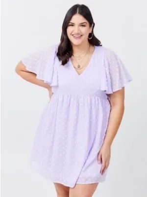 ARULA Lavender Swiss Dot Flutter Sleeve Mini Dress Purple Size 18 thumbnail 1