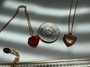 Gold necklace with red heart charm non tarnish thumbnail 4