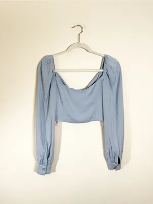 Superdown Twist Front Long Sleeve Light Blue Top XS thumbnail 3